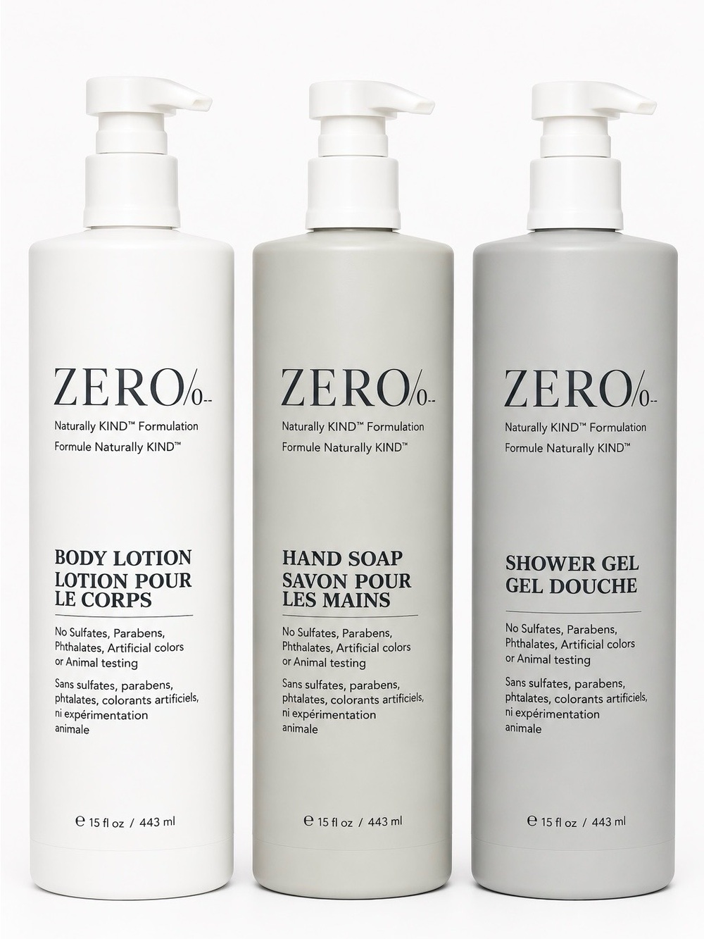 ZERO% Body Lotion, Hand Wash & Shower Gel 15 fl.oz.
